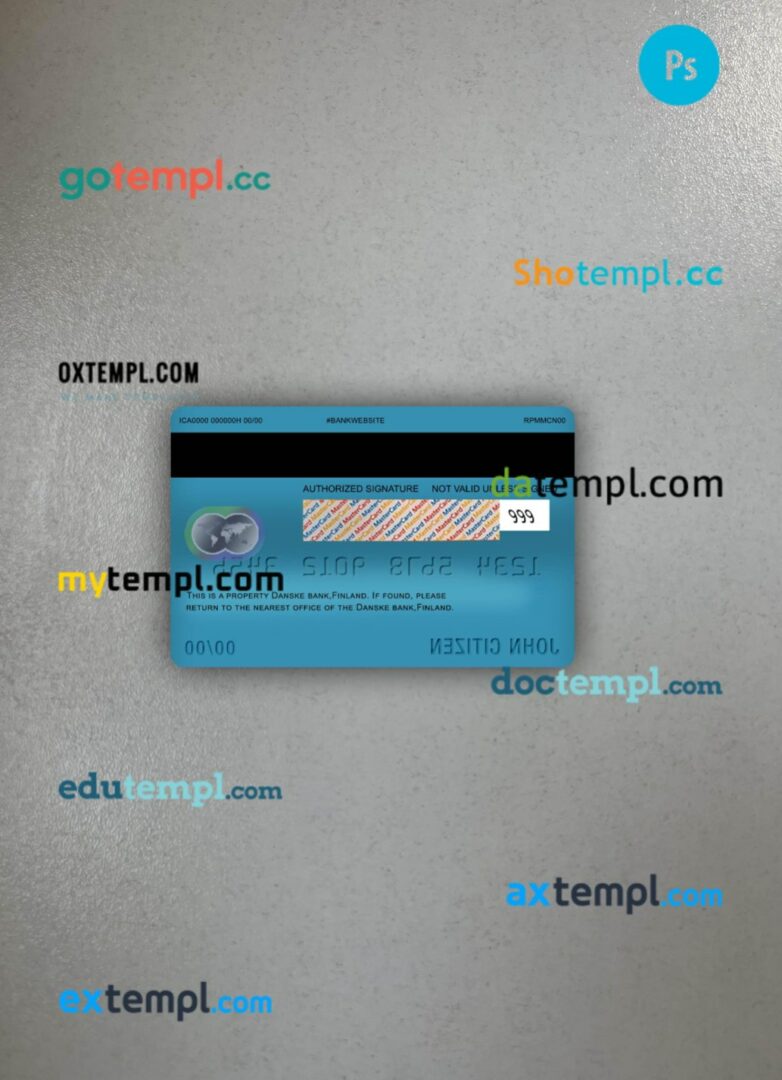 Finland Danske bank mastercard PSD scan and photo taken image, 2 in 1
