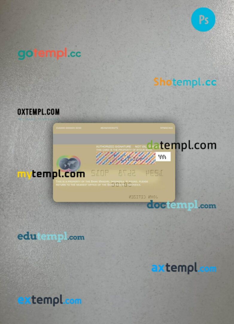 Indonesia Bank Mandiri mastercard PSD scan and photo taken image, 2 in 1 - Image 2