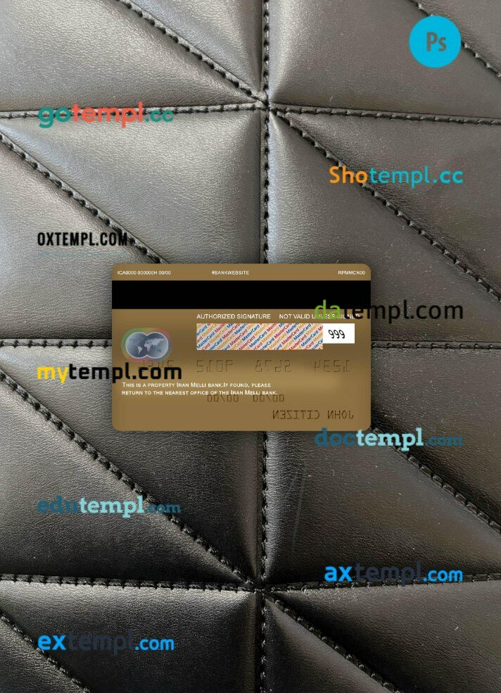 Iran Melli Bank mastercard gold PSD scan and photo taken image, 2 in 1 - Image 2
