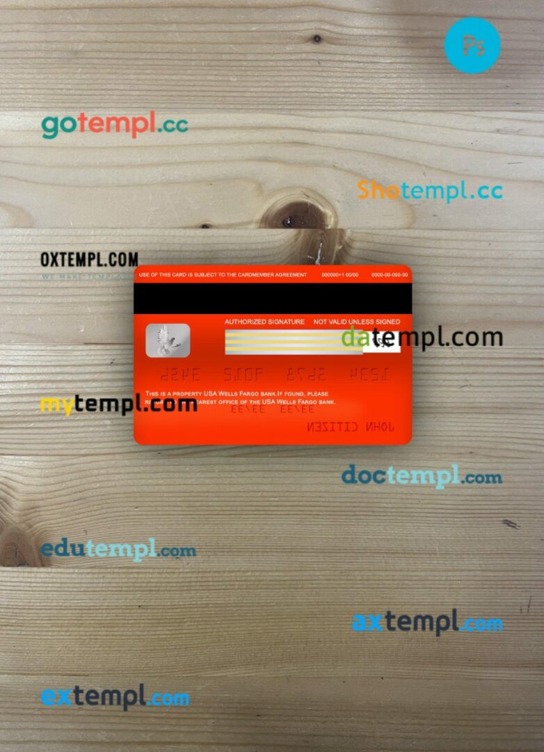 USA Wells Fargo bank visa debit card PSD scan and photo-realistic snapshot, 2 in 1 - Image 2