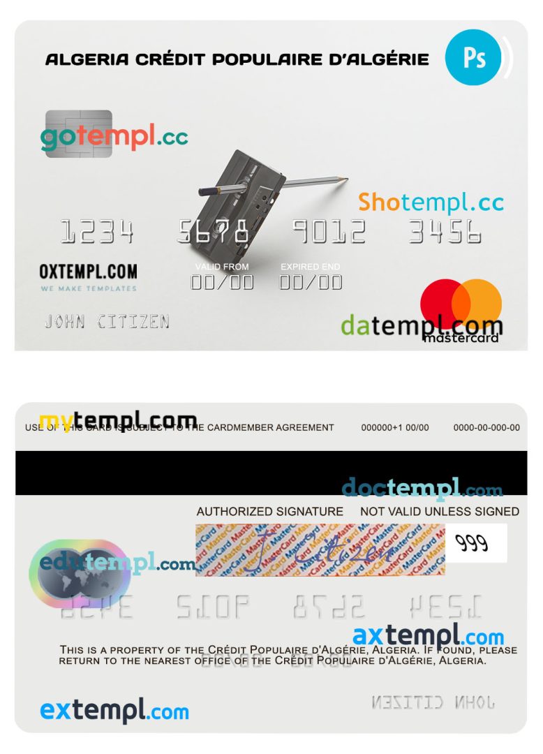 Algerian Crédit Populaire d’Algérie mastercard example in PSD format