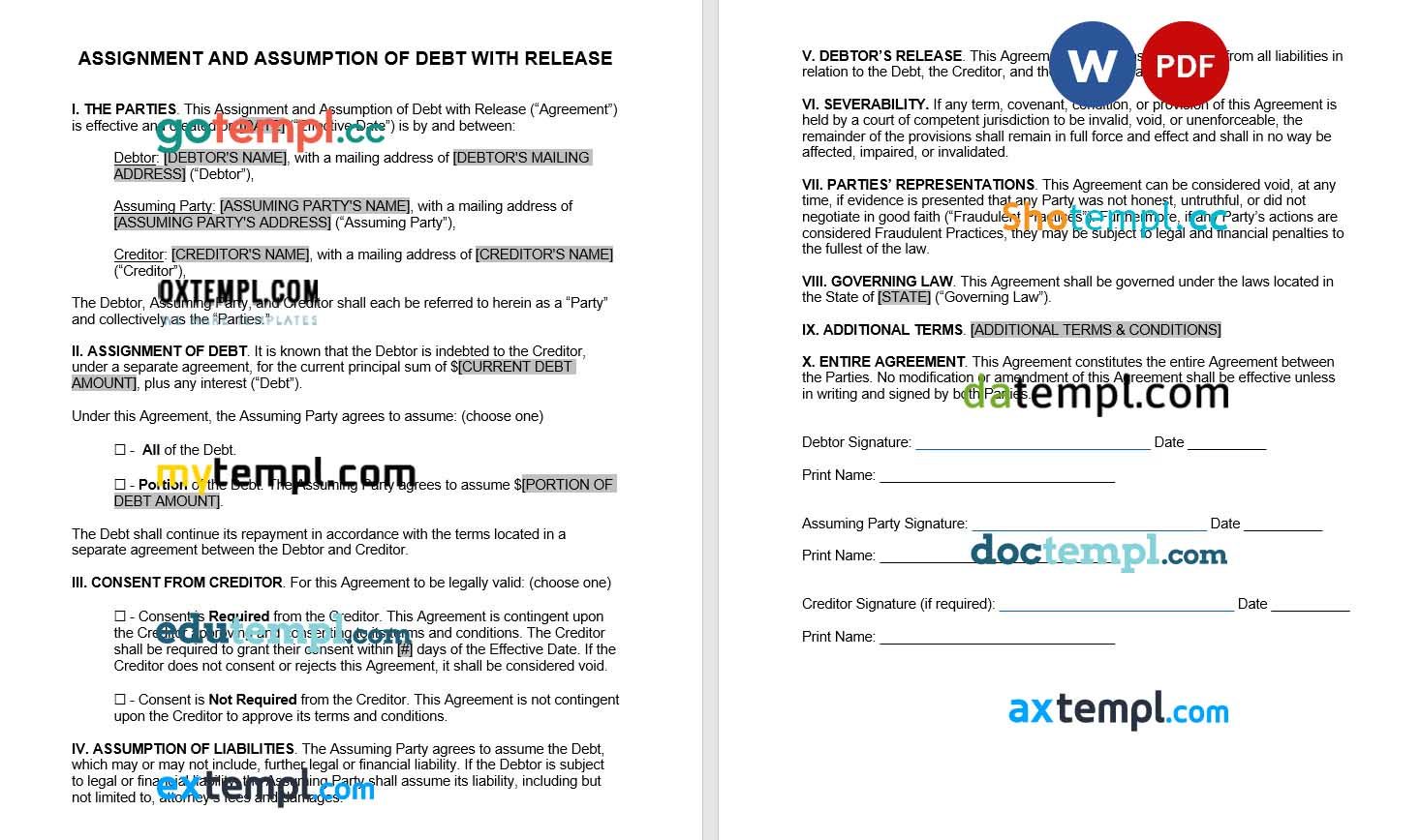 Debt Assignment and Assumption with Release Word example, completely ...