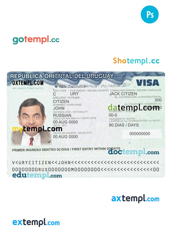 Uruguay travel visa PSD template, fully editable