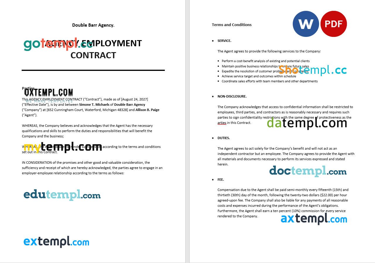 free download agency employment contract in Word
