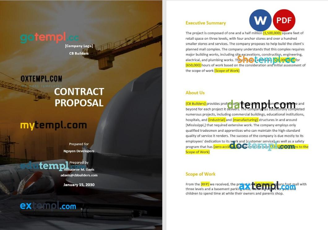 free download construction contract proposal example, Word and PDF format