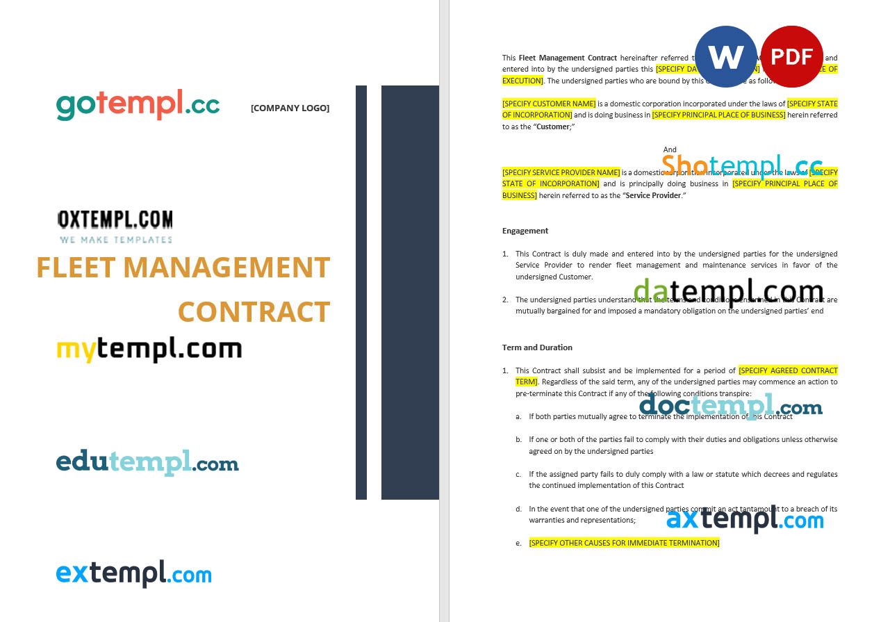 free download fsleet management contract example, Word and PDF format