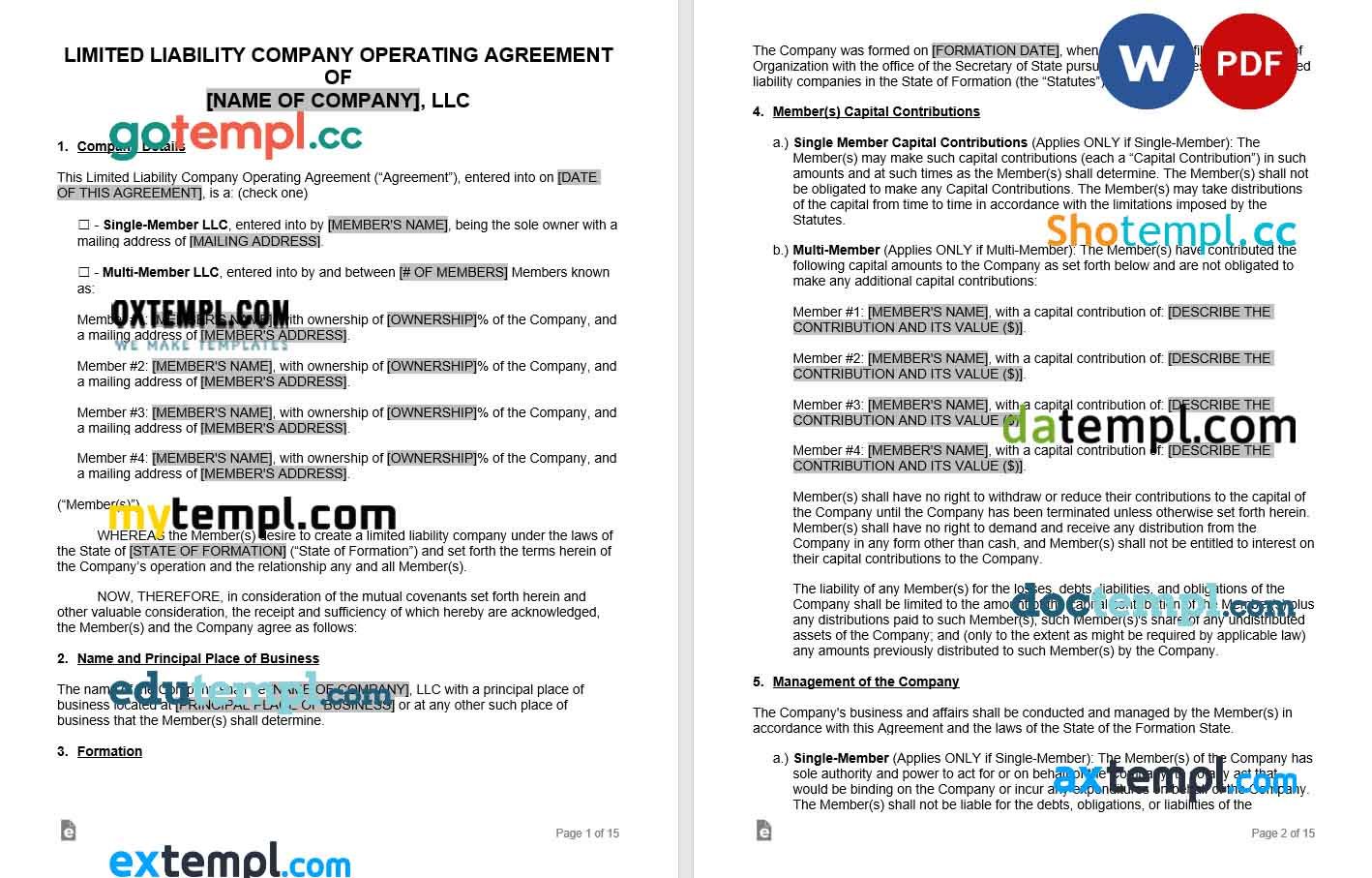 free download LLC operating agreement example, Word and PDF format
