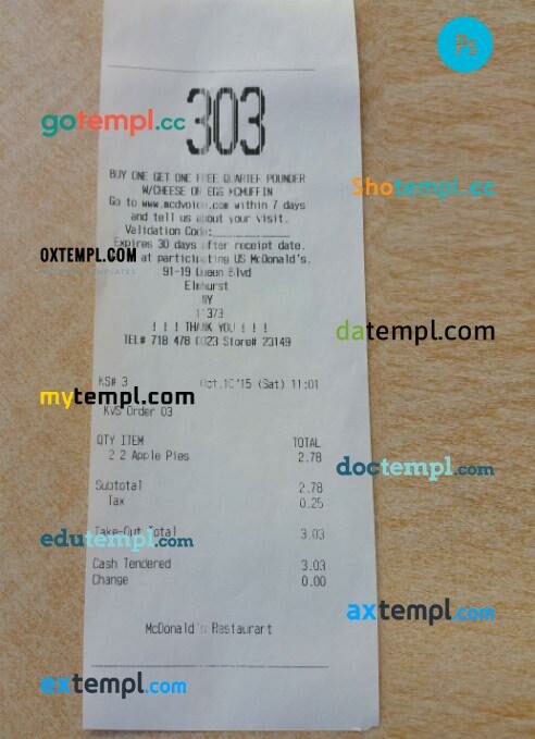 McDonald's Fast-food restaurant receipt PSD template