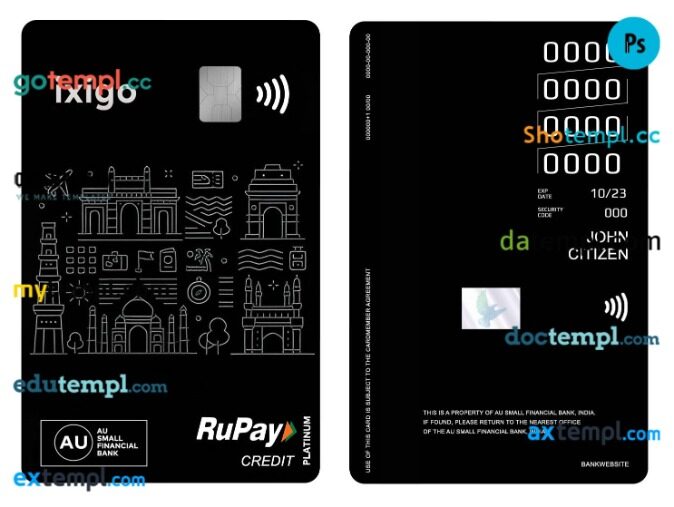 India AU Small Financial Bank RuPay platinum credit vertical card ...