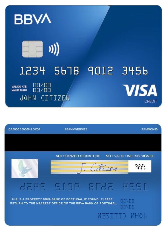 Portugal BBVA Bank visa credit card template in PSD format