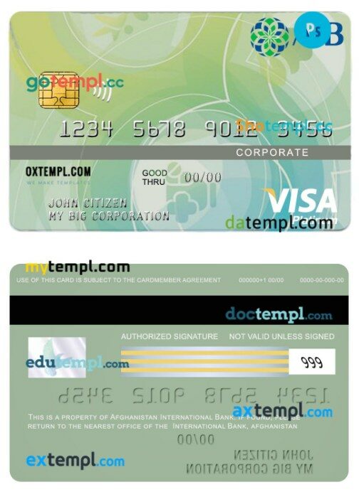 Afghanistan International Bank corporate visa platinum card template in PSD format