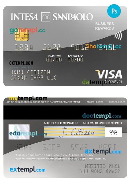 Albania Intesa Sanpaolo Bank business rewards visa signature card template in PSD format