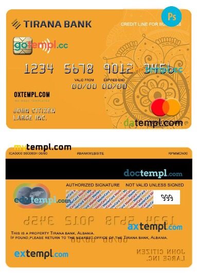 Albania Tirana bank business credit mastercard template in PSD format