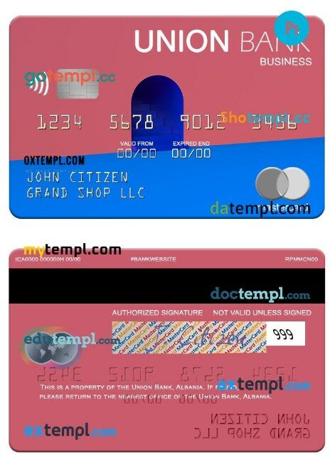 Albania Union Bank business mastercard template in PSD format