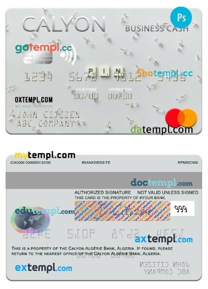 Algeria Calyon Algérie Bank business cash mastercard template in PSD format