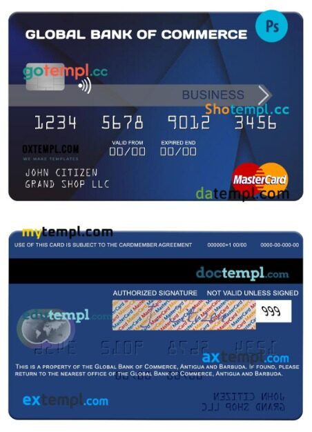 Antigua and Barbuda Global Bank of Commerce business mastercard template in PSD format
