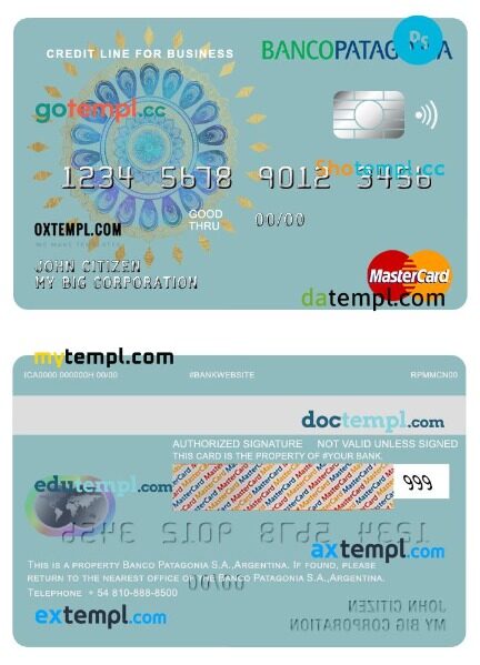 Argentina Banco Patagonia business mastercard credit template in PSD format