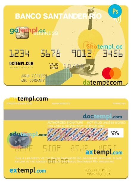 Argentina Banco Santander Río business mastercard template in PSD format