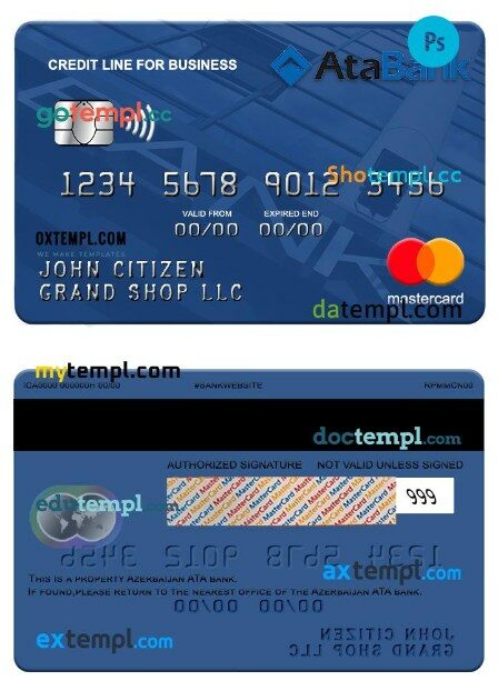 Azerbaijan ATA bank business mastercard template in PSD format