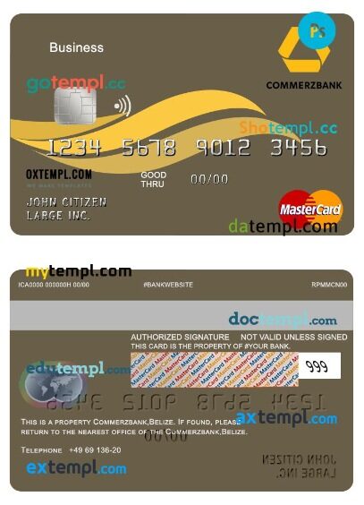 Belize Commerzbank business mastercard template in PSD format