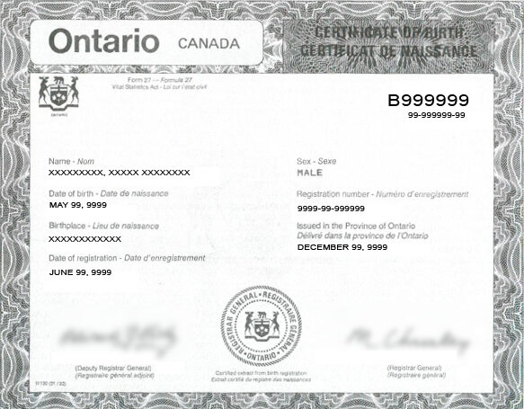 Canada General registrar birth certificate template in PSD format