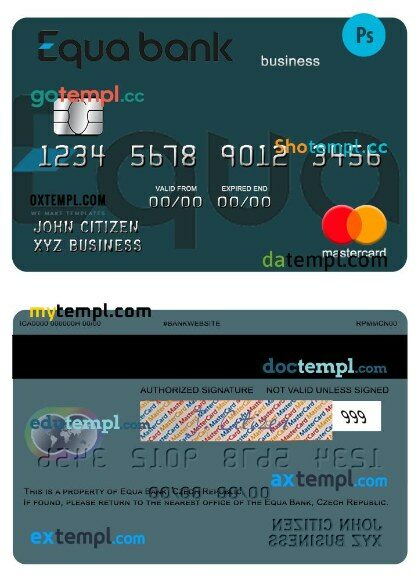 Czech Equa Bank business mastercard template in PSD format