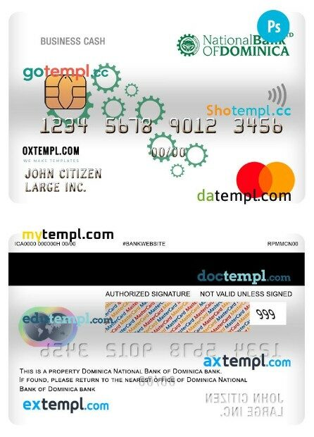 Dominica National Bank of Dominica bank business cash mastercard template in PSD format