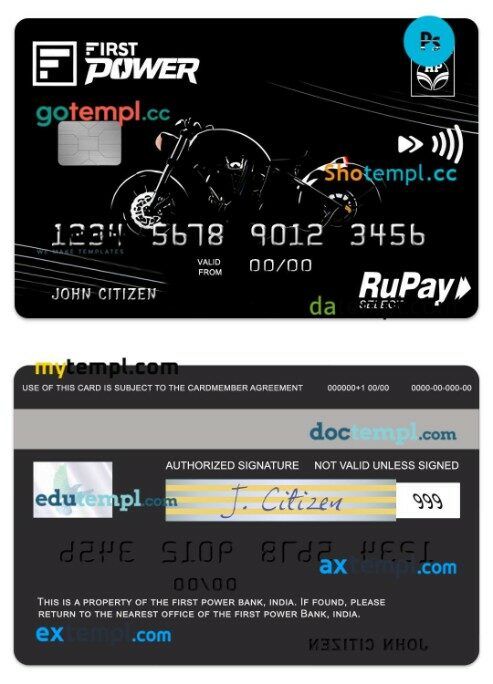 India IDFC First Power RuPay credit card template in PSD format
