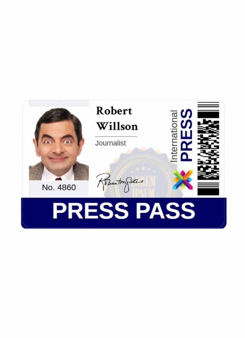 International press pass card template in PSD format