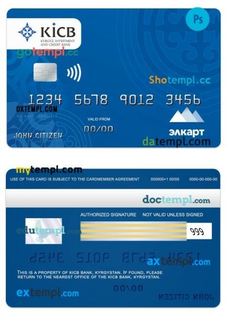 Kyrgystan KICB Bank Elcard card template in PSD format