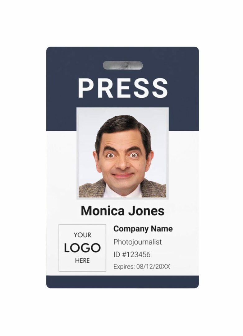 Media photojournalist badge document template in PSD format