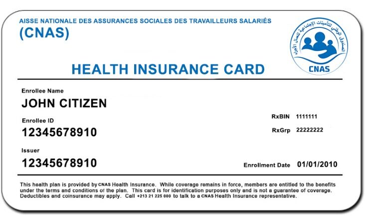 Algeria CNAS health insurance card template in PSD format