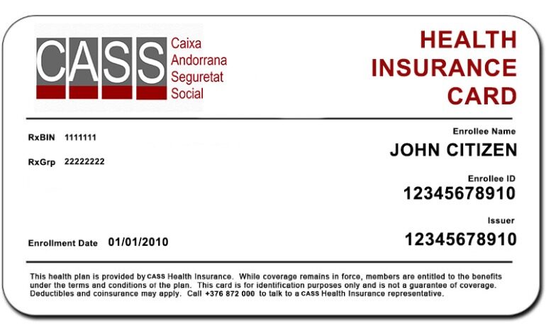 Andorra CASS health insurance card template in PSD format