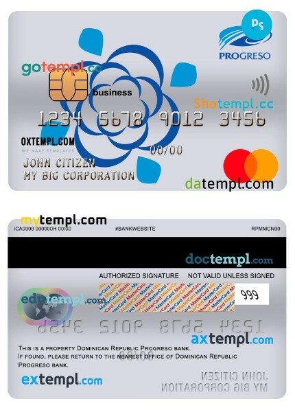 Dominican Republic Progreso bank business mastercard template in PSD format