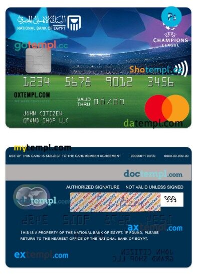 Egypt National Bank of Egypt UEFA Champions League corporate mastercard template in PSD format