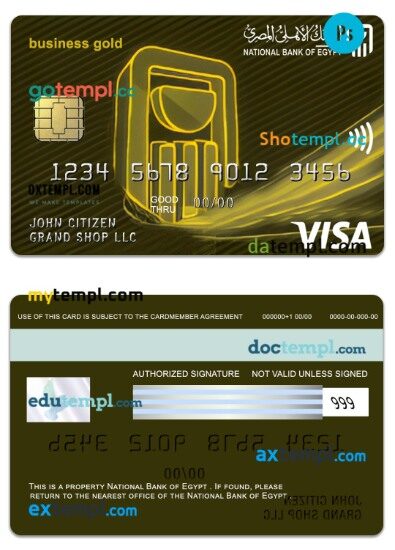Egypt National Bank of Egypt visa business gold card template in PSD format