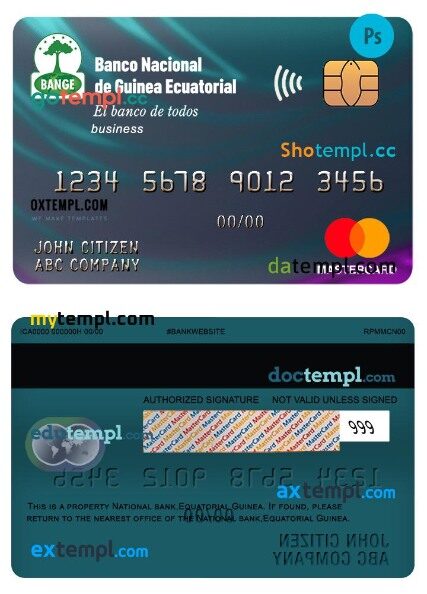 Equatorial Guinea National bank business mastercard template in PSD format