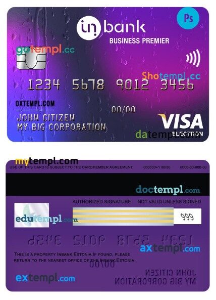 Estonia Idbank business premier visa electron card template in PSD format