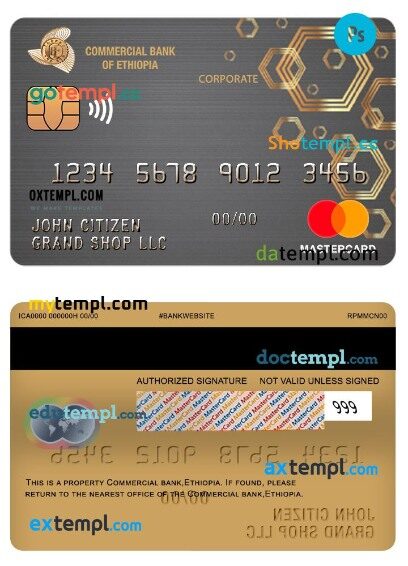 Ethiopia Commercial bank corporate mastercard template in PSD format