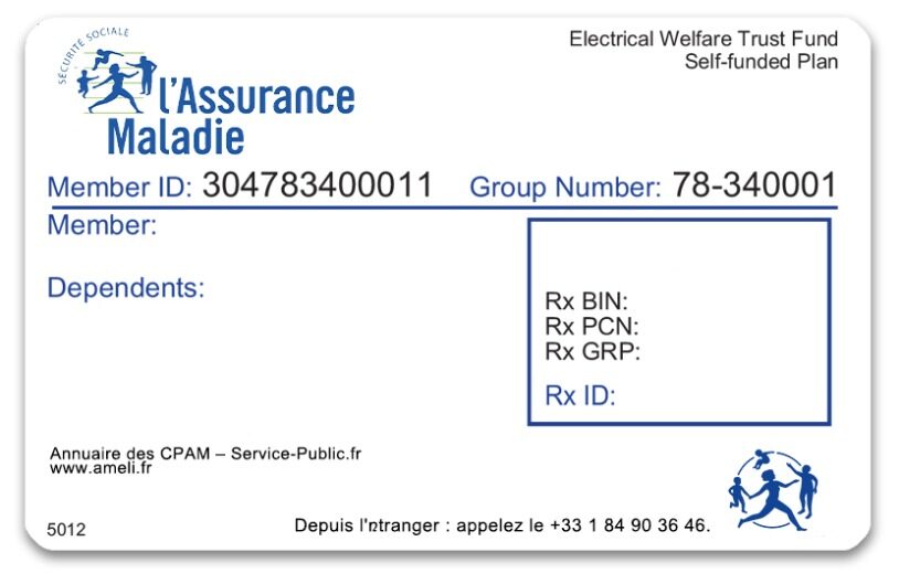 France health insurance card template in PSD format