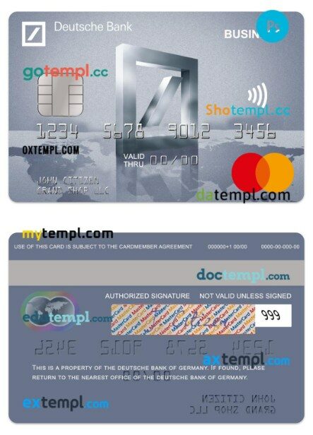 Germany Deutsche Bank travel business mastercard template in PSD format