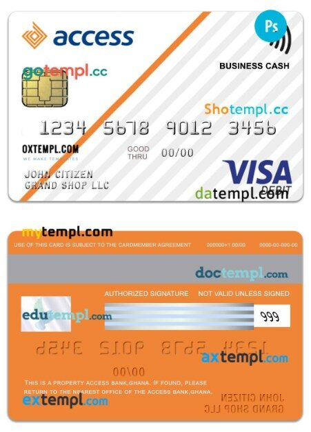 Ghana Access Bank business cash visa debit card template in PSD format