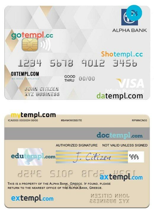 Greece Alpha Bank visa infinite business card template in PSD format