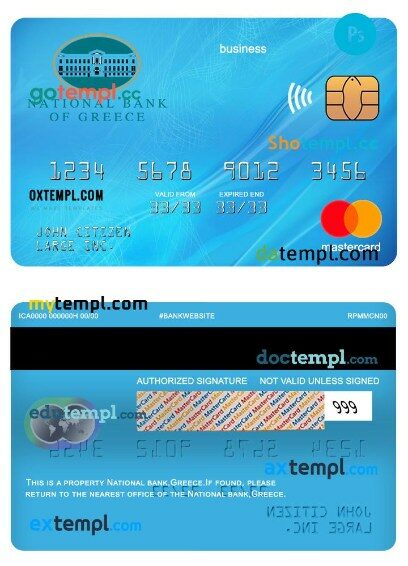 Greece National Bank business mastercard template in PSD format