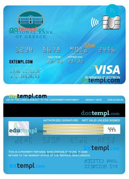 Greece National visa business electron card template in PSD format