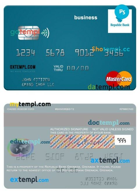 Grenada Republic Bank Grenada business mastercard template in PSD format