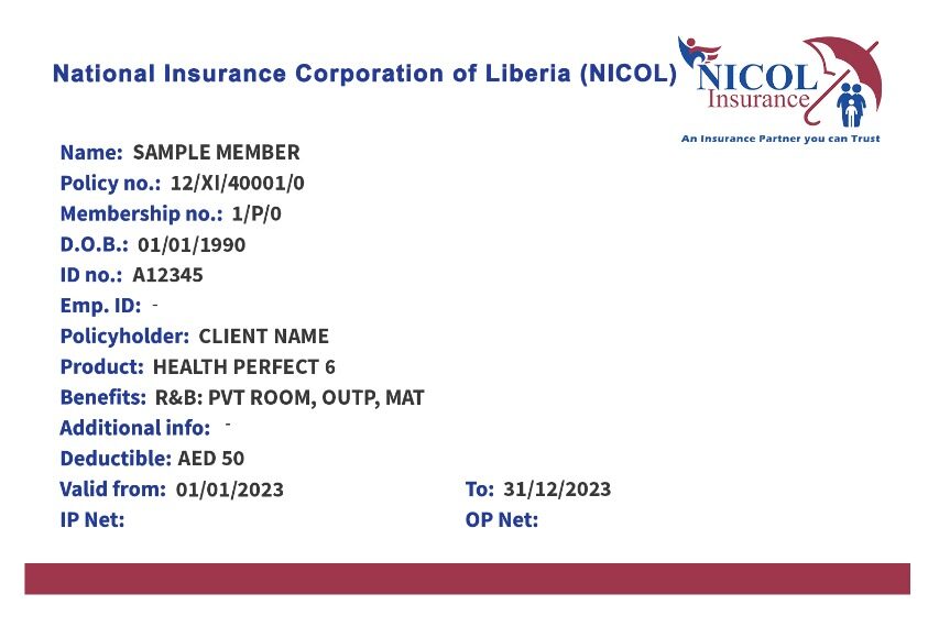 Liberia health insurance card template in PSD format