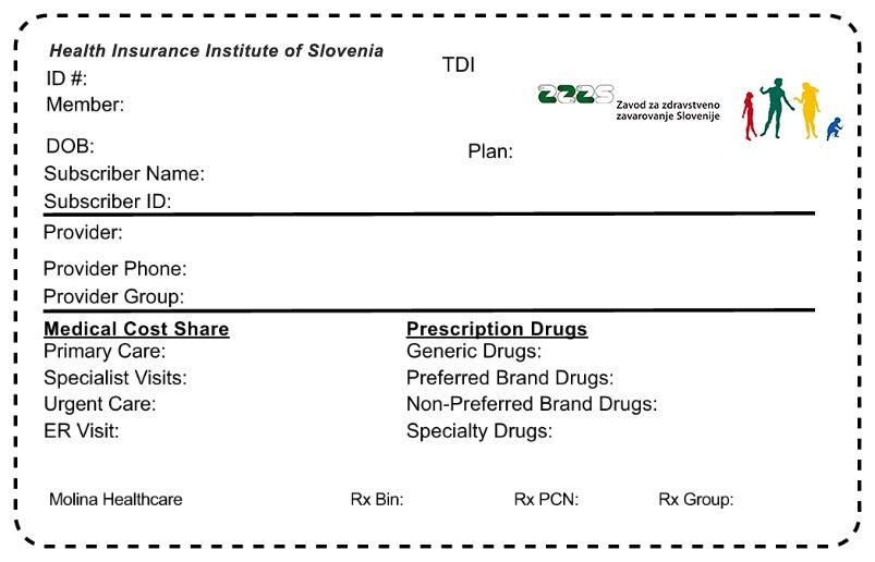 Slovenia health insurance card template in PSD format