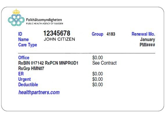 Sweden health insurance card template in PSD format