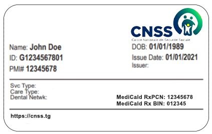 Togo health insurance card template in PSD format